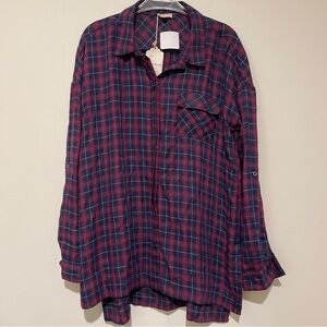 Hem & Thread Red and Blue Plaid Shirt, Large